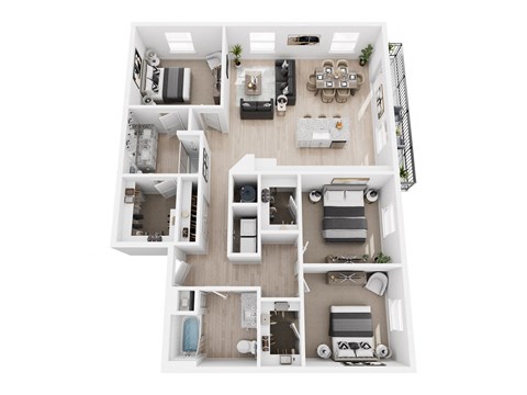 a 3d floor plan of a hotel lobby with stars